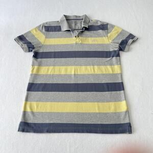 Banana Republic Polo Shirt Mens Medium Gray Rugby Stripe Pique Elephant Logo Y2K